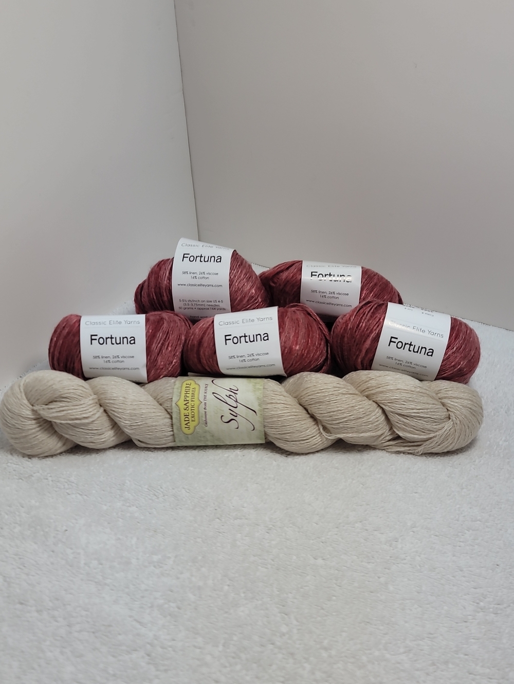 Fortuna Yarn Bundle with Neutral Sylph Skein - Dusty Rose & Cream NWT